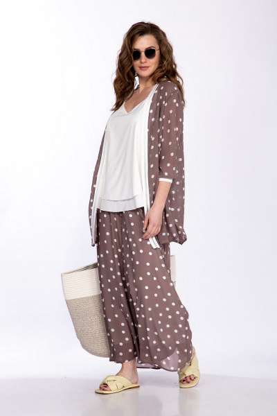 Летний костюм блузка, кардиган и кюлоты свободного силуэта Belinga 2253 капучино - фото 3