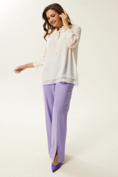 Белая свободная блуза с сборками и рукавами с резинкой Mislana 791 белый - фото 4