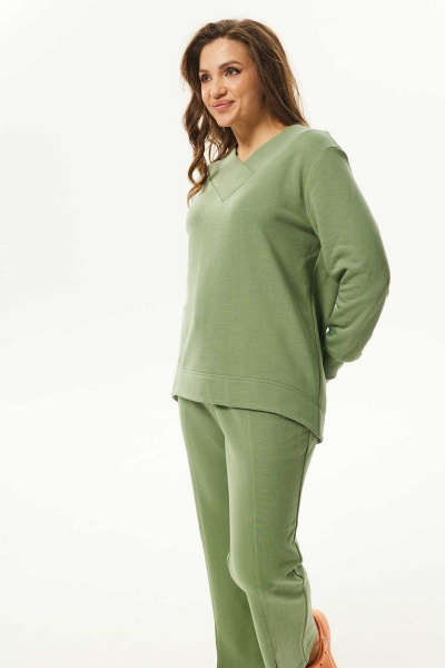 Костюм джемпер и брюки свободного кроя из хлопка Mislana С894 зеленый - фото 2
