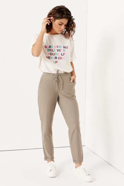 Брюки летние из вискозы с поясом и карманами Панда 442063w бежевый - фото 1