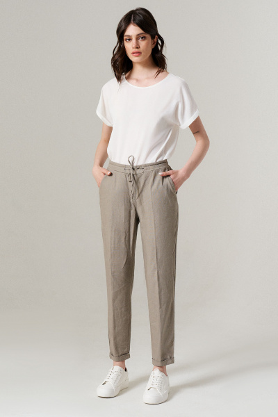 Брюки летние из вискозы с поясом и карманами Панда 442063w бежевый - фото 6