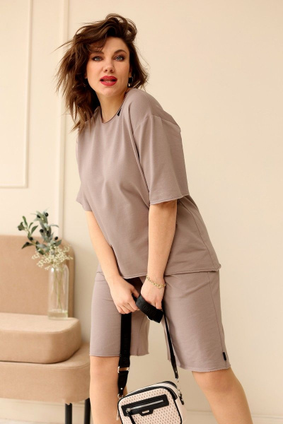 Летний комплект футболка и шорты из хлопка BegiModa 3023 коричневый - фото 4