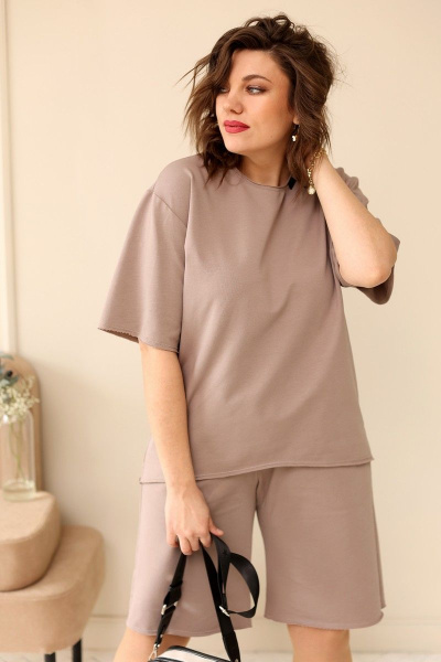 Летний комплект футболка и шорты из хлопка BegiModa 3023 коричневый - фото 2