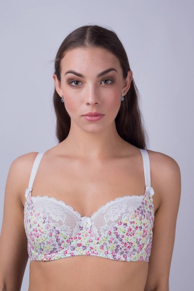Бюстгальтер хлопковый мультиколор с кружевом Verally 274-2 мелкие цветы - фото 1