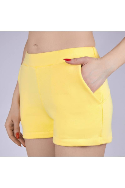 Круглогодичные желтые шорты из футера с карманами и высокой посадкой Verally 438М-1 желтый - фото 3