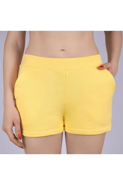 Круглогодичные желтые шорты из футера с карманами и высокой посадкой Verally 438М-1 желтый - фото 1