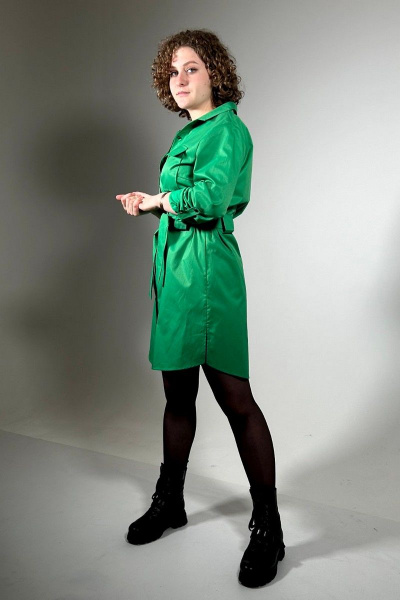 Платье-рубашка с накладными карманами и поясом Lady Smile 101 зеленый - фото 3