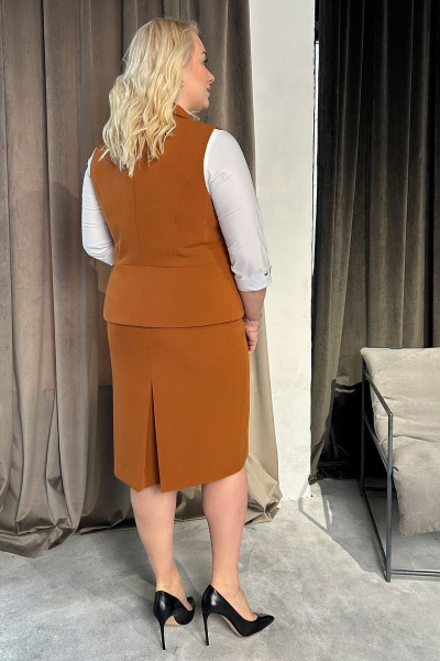 Костюм юбка и жилет большого размера деловой текстиль Панда 111810w горчичный - фото 2