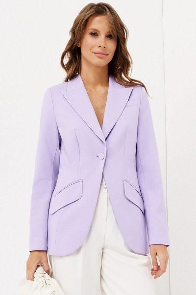 Двубортный летний жакет из хлопка с V-образным вырезом Панда 115130w лиловый - фото 1