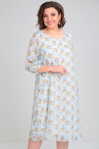 Летнее нарядное платье из шифона с клешем и завязками Michel chic 2127 голубой - фото 2