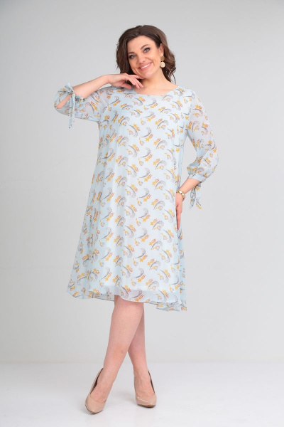 Летнее нарядное платье из шифона с клешем и завязками Michel chic 2127 голубой - фото 1