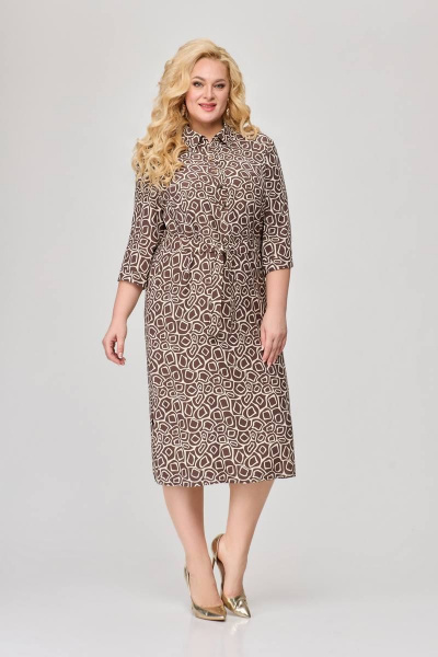 Платье прямого силуэта из шифона с воланом по низу Slaviaelit 414 коричневый - фото 1