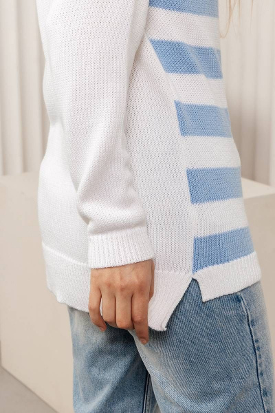 Классический белый хлопковый джемпер для гардероба Romgil 680ХТЗ белый,голубой - фото 5