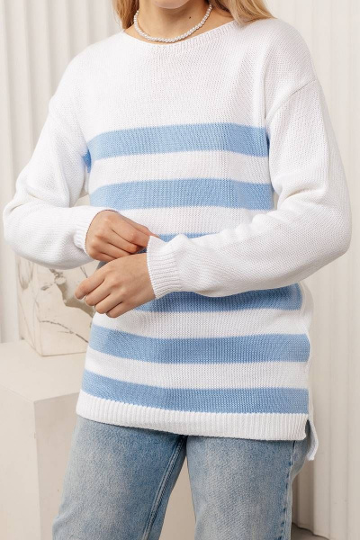 Классический белый хлопковый джемпер для гардероба Romgil 680ХТЗ белый,голубой - фото 4