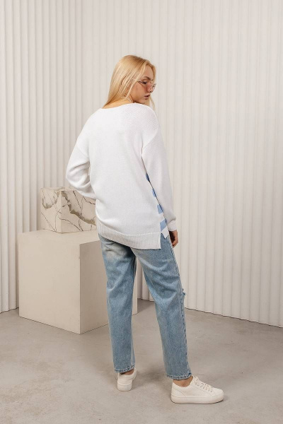 Классический белый хлопковый джемпер для гардероба Romgil 680ХТЗ белый,голубой - фото 2