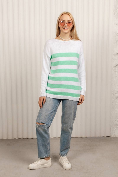 Демисезонный хлопковый джемпер белый классика Romgil 680ХТЗ белый,мятный - фото 4