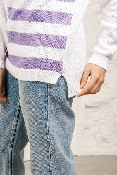 Демисезонный хлопковый джемпер белый легкий Romgil 680ХТЗ белый,сиреневый - фото 4