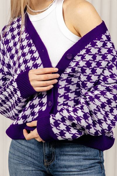 Кардиган в гусиную лапку из трикотажа для стильных образов Romgil 691ПТЗ фиолетовый,белый - фото 4