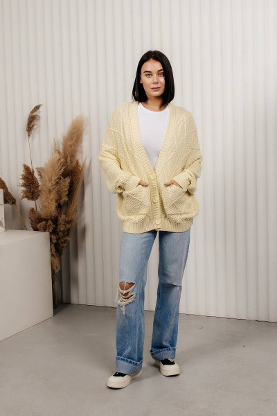 Кардиган на пуговицах из хлопка с V-образным вырезом Romgil 714ХТЗ молочный - фото 6