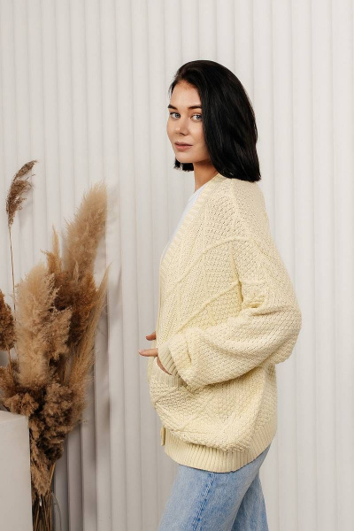 Кардиган на пуговицах из хлопка с V-образным вырезом Romgil 714ХТЗ молочный - фото 5