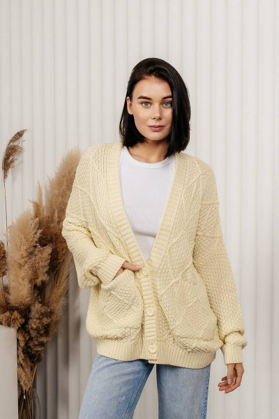 Кардиган на пуговицах из хлопка с V-образным вырезом Romgil 714ХТЗ молочный - фото 1
