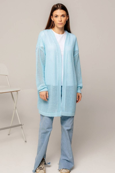 Ажурный кардиган прямого силуэта из хлопка для повседневной носки Romgil 734ХТЗ бледно-голубой - фото 6