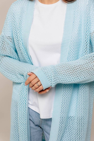 Ажурный кардиган прямого силуэта из хлопка для повседневной носки Romgil 734ХТЗ бледно-голубой - фото 4