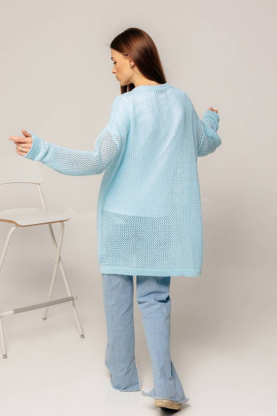 Ажурный кардиган прямого силуэта из хлопка для повседневной носки Romgil 734ХТЗ бледно-голубой - фото 2