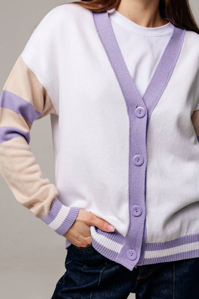 Базовый оверсайз кардиган из хлопка для любого сезона Romgil 834ХАТЗ белый,крем-брюле,сиреневый - фото 4