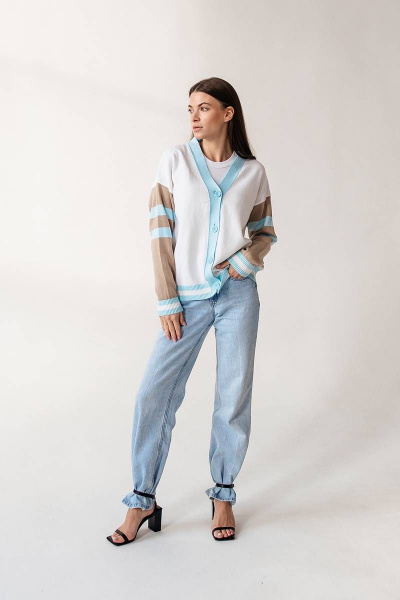 Легкий классический кардиган из хлопка для повседневной носки Romgil 834ХАТЗ белый,крем-брюле,бледно-голубой - фото 6