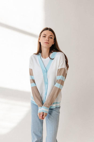 Легкий классический кардиган из хлопка для повседневной носки Romgil 834ХАТЗ белый,крем-брюле,бледно-голубой - фото 5