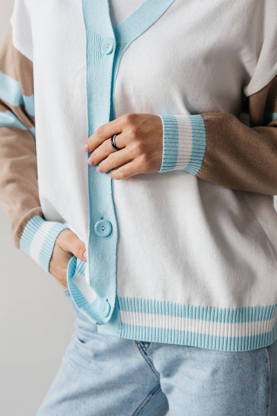 Легкий классический кардиган из хлопка для повседневной носки Romgil 834ХАТЗ белый,крем-брюле,бледно-голубой - фото 4
