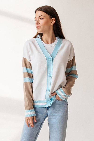Легкий классический кардиган из хлопка для повседневной носки Romgil 834ХАТЗ белый,крем-брюле,бледно-голубой - фото 1