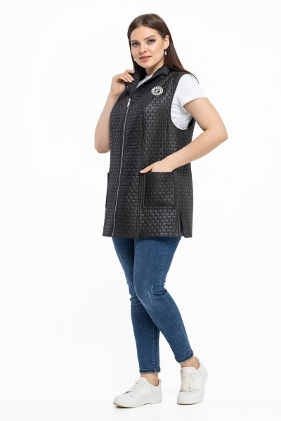 Демисезонный утепленный стеганый жилет из плащевки Avila 0903 черный - фото 6