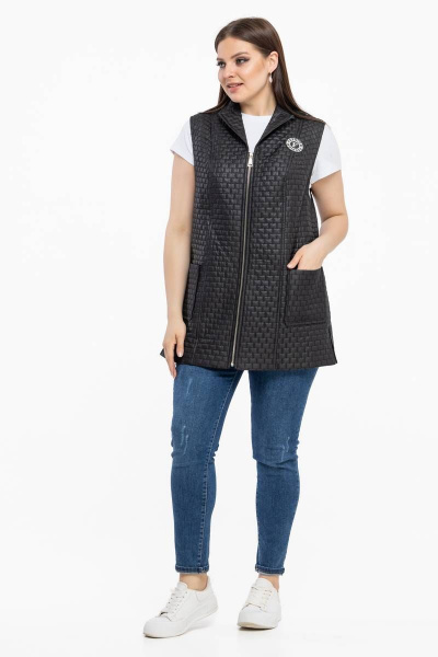 Демисезонный утепленный стеганый жилет из плащевки Avila 0903 черный - фото 5