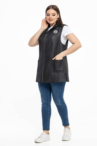 Демисезонный утепленный стеганый жилет из плащевки Avila 0903 черный - фото 4