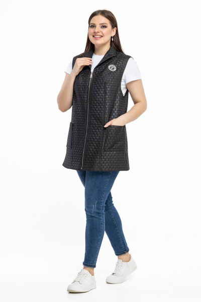 Демисезонный утепленный стеганый жилет из плащевки Avila 0903 черный - фото 1