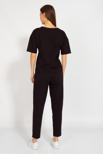 Футболка черная из хлопка с отделкой из футера для повседневности Kivviwear 3036.01 - фото 7