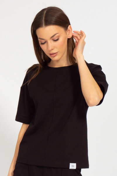 Футболка черная из хлопка с отделкой из футера для повседневности Kivviwear 3036.01 - фото 1