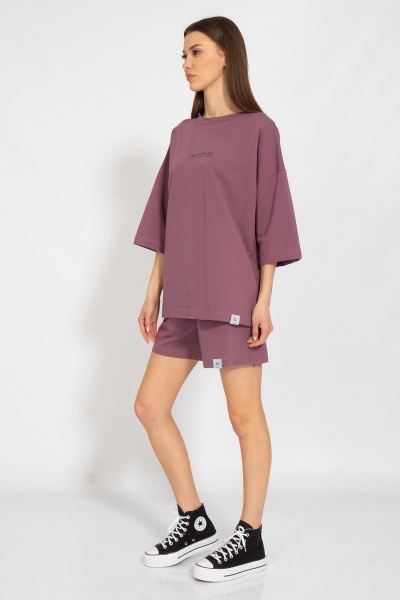 Свитшот оверсайз из хлопка и трикотажа в фиолетовом Kivviwear 3090.04 - фото 7