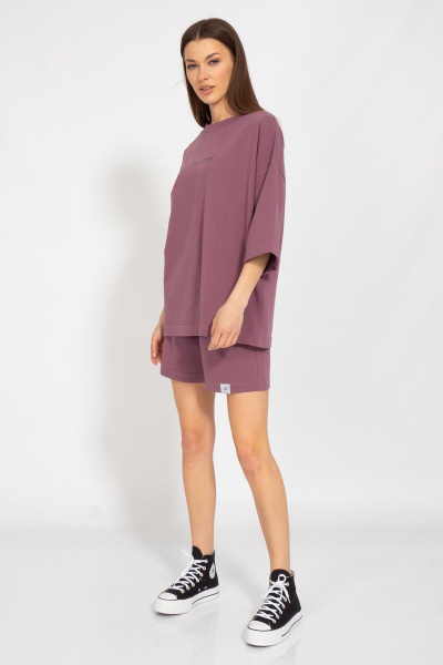Свитшот оверсайз из хлопка и трикотажа в фиолетовом Kivviwear 3090.04 - фото 4