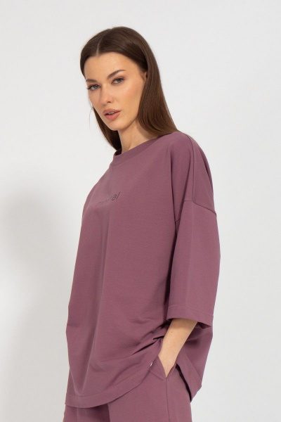 Свитшот оверсайз из хлопка и трикотажа в фиолетовом Kivviwear 3090.04 - фото 1