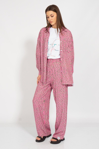Летний костюм из штапеля с розовой рубашкой и брюками Kivviwear 31263127.03 - фото 3
