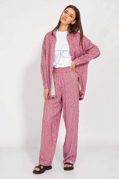Летний костюм из штапеля с розовой рубашкой и брюками Kivviwear 31263127.03 - фото 2