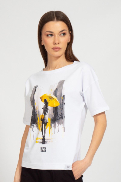 Летняя белая футболка из хлопка с цифровым принтом Kivviwear 4026.115 - фото 1