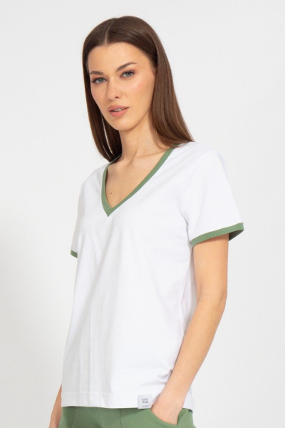 Майка белая из нежного футера с V-образным вырезом для спорт-стиля Kivviwear 40381.27 - фото 1