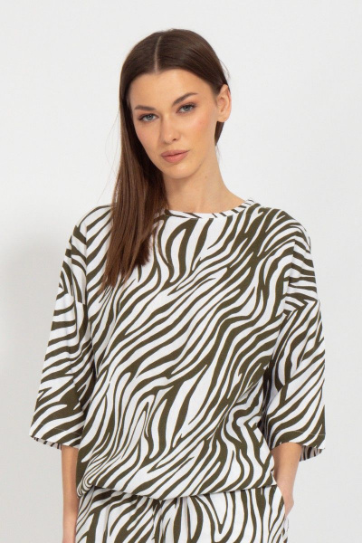 Блуза свободного кроя из льняного текстиля с кулиской Kivviwear 4075.20 - фото 1