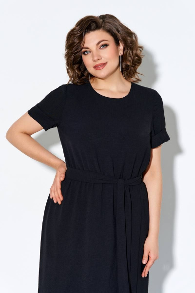 Летнее полуприлегащее платье из натуральной ткани с запахом IVA 1278 черный - фото 4