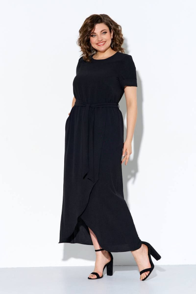Летнее полуприлегащее платье из натуральной ткани с запахом IVA 1278 черный - фото 2