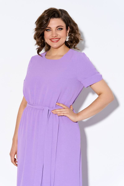 Летнее полуприлегащее платье из ткани с рельефами и сборкой IVA 1278 лиловый - фото 6